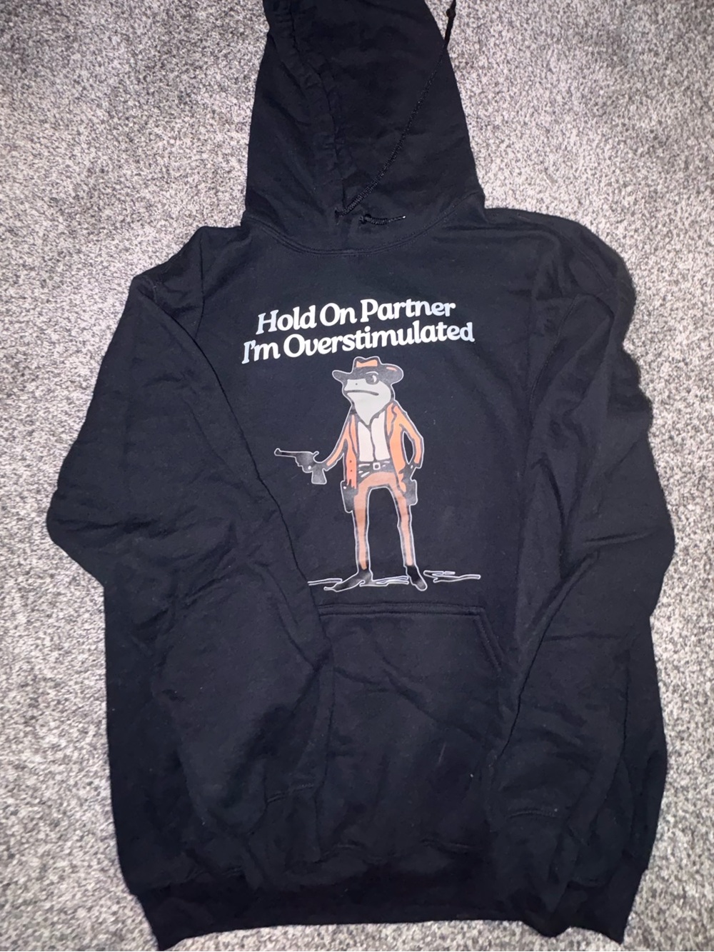 Gildan Black Hoodie with Orange Graphic and White Text